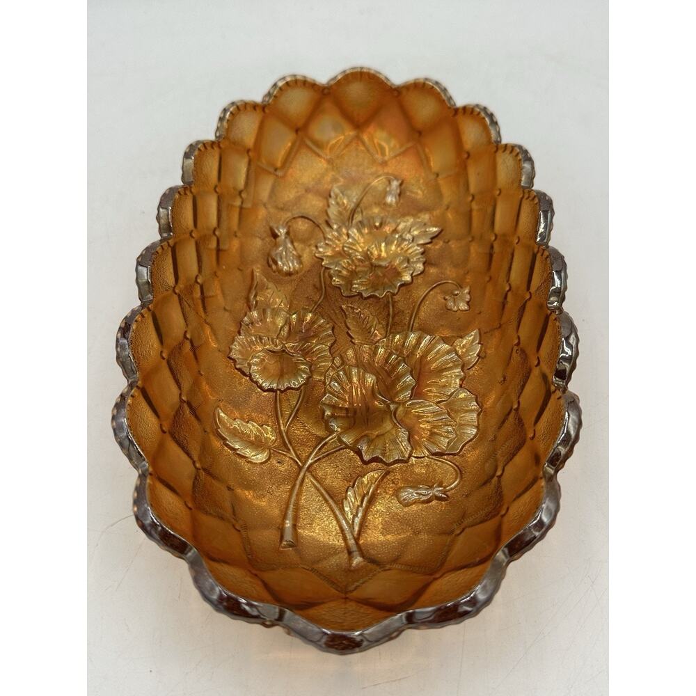 VTG Orange Glass Dish Imperial Pansy Relish Carnival Glass Marigold Retro Decor